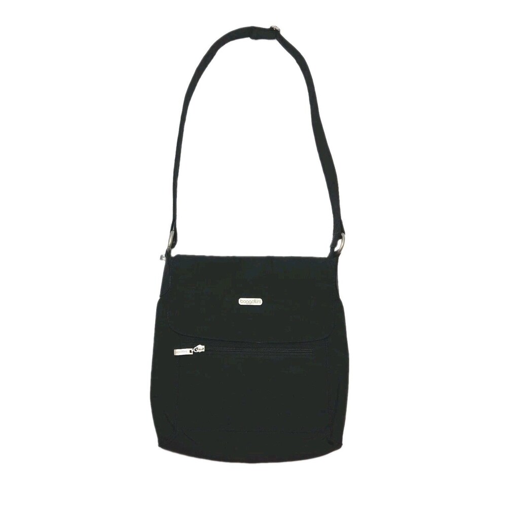 Baggallini Crossbody Purse Bag Black Nylon Pockets Adjustable 11"x10" Zip Top